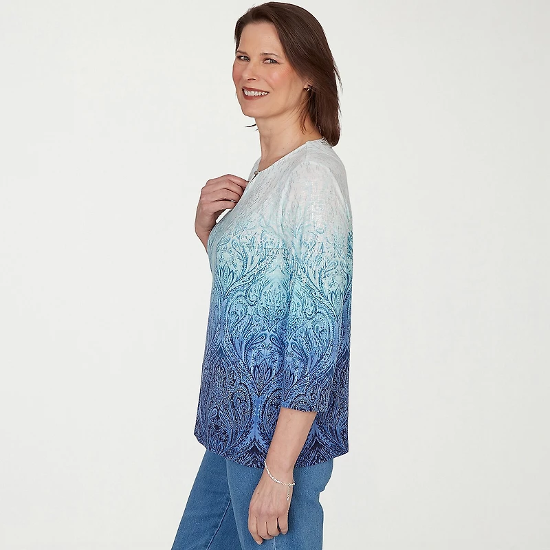 Alfred Dunner Womens Crew Neck 3/4 Sleeve T-Shirt