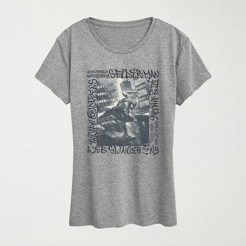 Womens Crew Neck Short Sleeve Regular Fit Spiderman Graphic T-Shirt