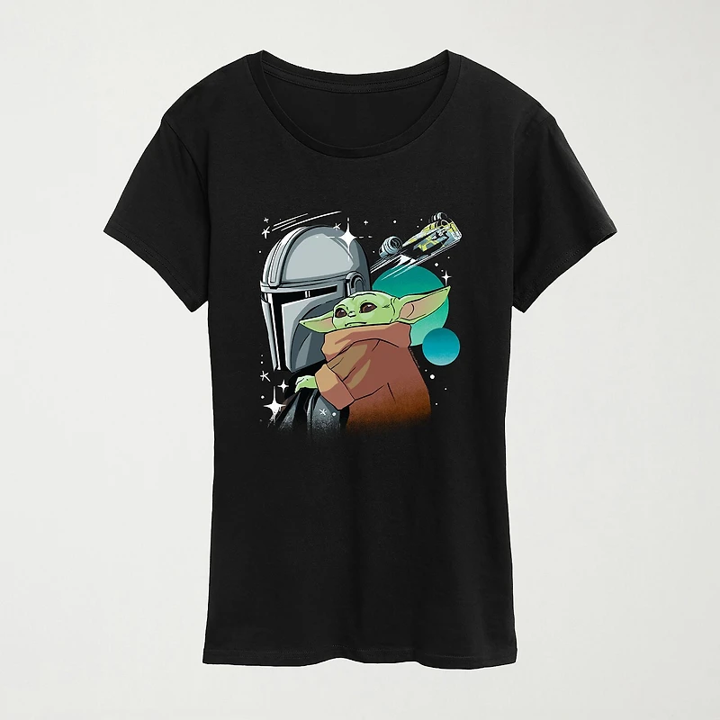 Womens Crew Neck Short Sleeve Regular Fit Baby Yoda Star Wars Graphic T-Shirt