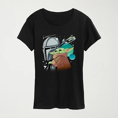 Womens Crew Neck Short Sleeve Regular Fit Baby Yoda Star Wars Graphic T-Shirt