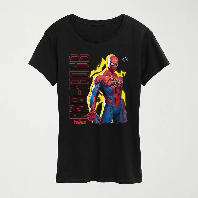 Womens Crew Neck Short Sleeve Regular Fit Spiderman Graphic T-Shirt