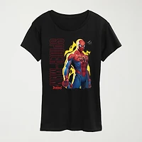 Womens Crew Neck Short Sleeve Regular Fit Spiderman Graphic T-Shirt