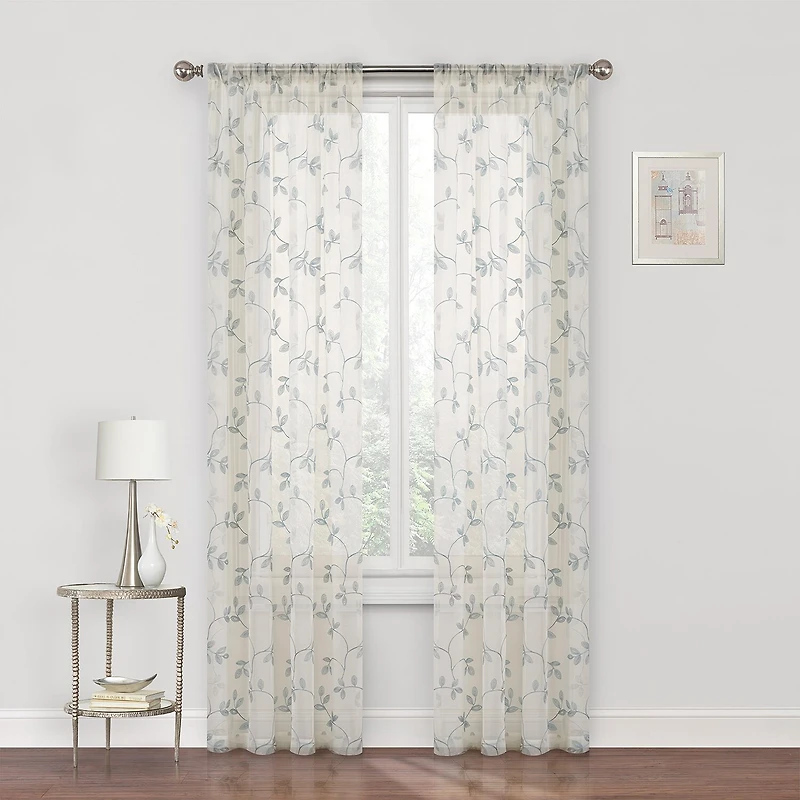 Regal Home Meadow Rod Pocket Embroidered Sheer Single Curtain Panel