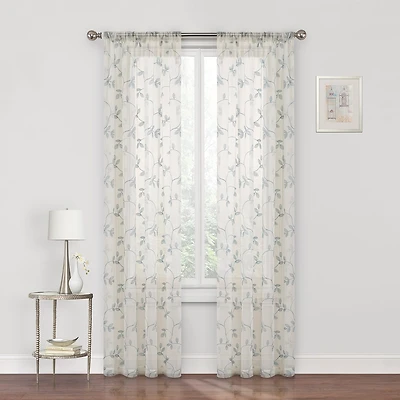 Regal Home Meadow Rod Pocket Embroidered Sheer Single Curtain Panel