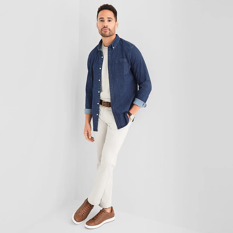 St. John's Bay Denim Mens Long Sleeve Classic Fit Button-Down Shirt