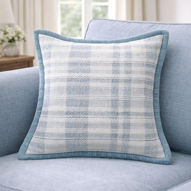 Vibhsa Soft Blue Flange Square Throw Pillow