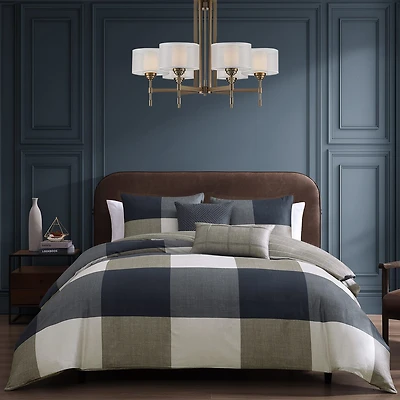 Bebejan Checkered Navy Tan 5-pc. Midweight REVERSIBLE Comforter Set