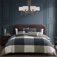 Bebejan Checkered Navy Tan 5-pc. Midweight REVERSIBLE Comforter Set