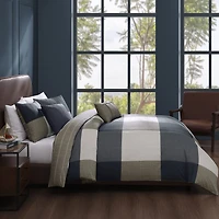 Bebejan Checkered Navy Tan 5-pc. Midweight REVERSIBLE Comforter Set