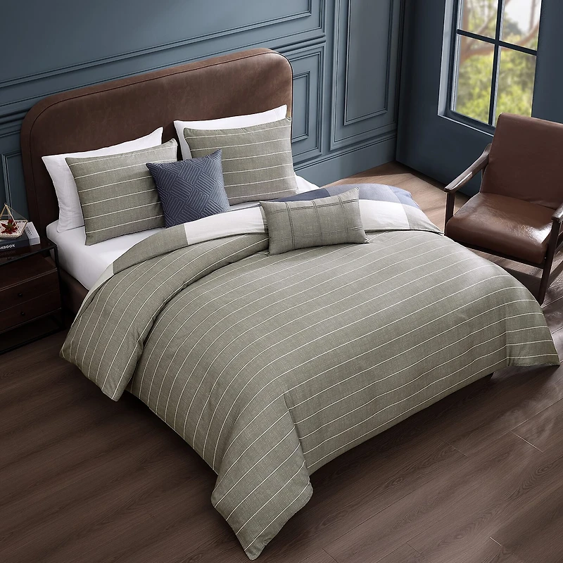 Bebejan Checkered Navy Tan 5-pc. Midweight REVERSIBLE Comforter Set