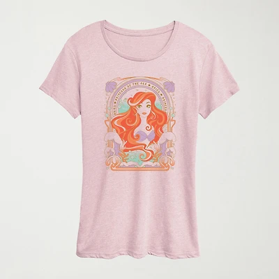Womens Crew Neck Short Sleeve Regular Fit Ariel Graphic T-Shirt