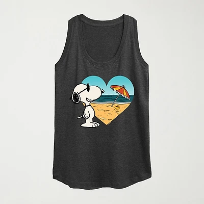 Womens Crew Neck Sleeveless Peanuts Snoopy Tank Top