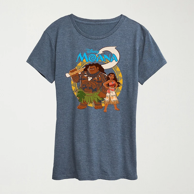 Womens Crew Neck Short Sleeve Regular Fit Moana Graphic T-Shirt