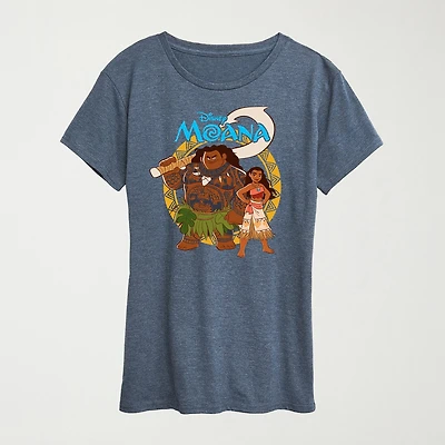 Womens Crew Neck Short Sleeve Regular Fit Moana Graphic T-Shirt