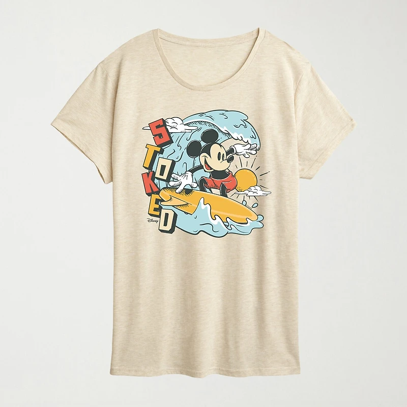Womens Crew Neck Short Sleeve Regular Fit Mickey Mouse Graphic T-Shirt