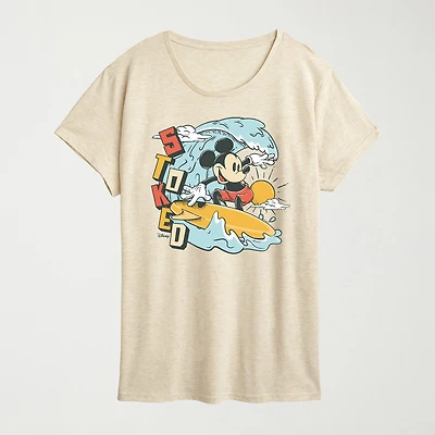 Womens Crew Neck Short Sleeve Regular Fit Mickey Mouse Graphic T-Shirt