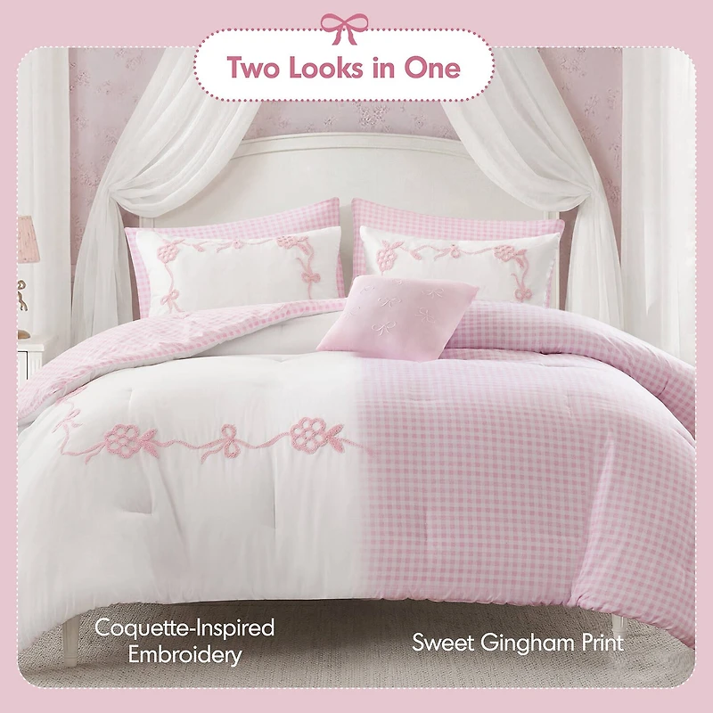 Intelligent Design Eloise Floral Bow Embroidered 6-pc. Lightweight Reversible Easy Care Comforter Set