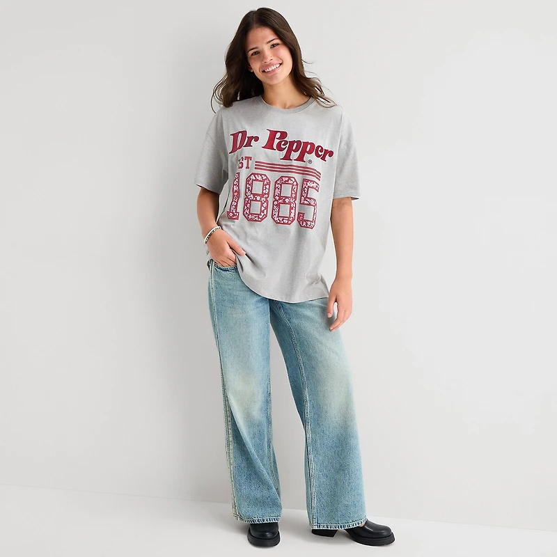Dr Pepper Hot Tee Womens Juniors Crew Neck Short Sleeve Oversized Graphic T-Shirt