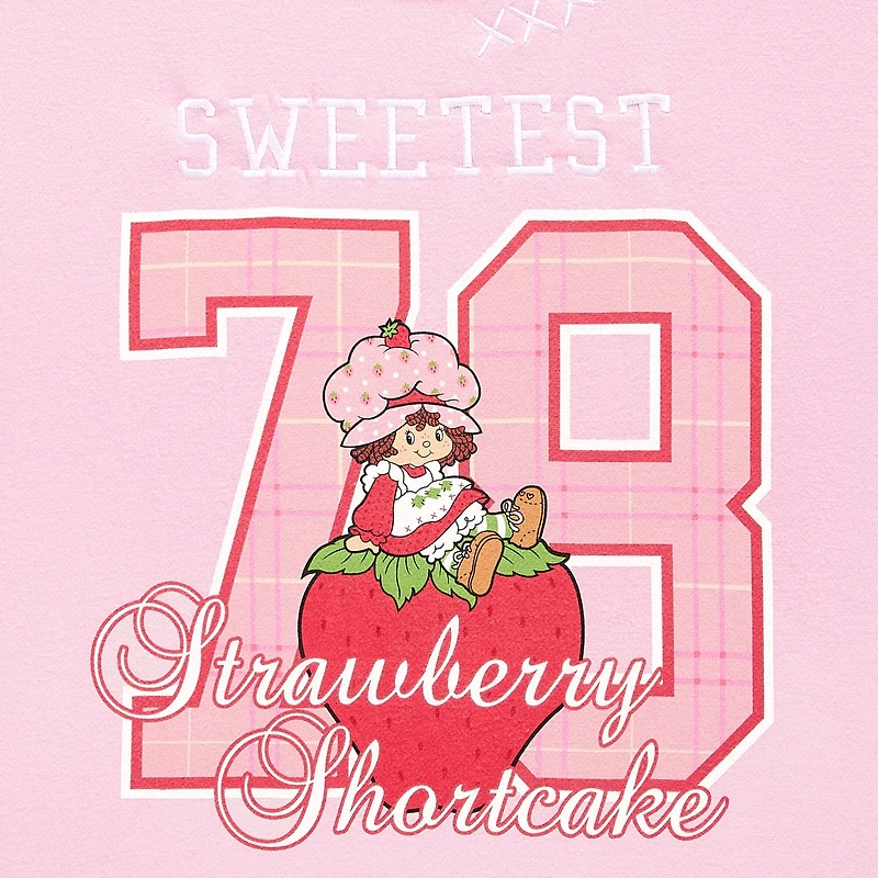 Strawberry Shortcake Crew Fleece Womens Juniors Neck Long Sleeve Embroidered Sweatshirt