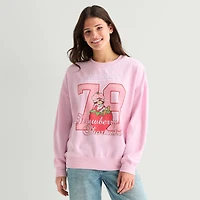 Strawberry Shortcake Crew Fleece Womens Juniors Neck Long Sleeve Embroidered Sweatshirt