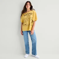 Winnie Off The Shoulder Tee Womens Juniors Round Neck Short Sleeve Loose Fit Pooh Graphic T-Shirt