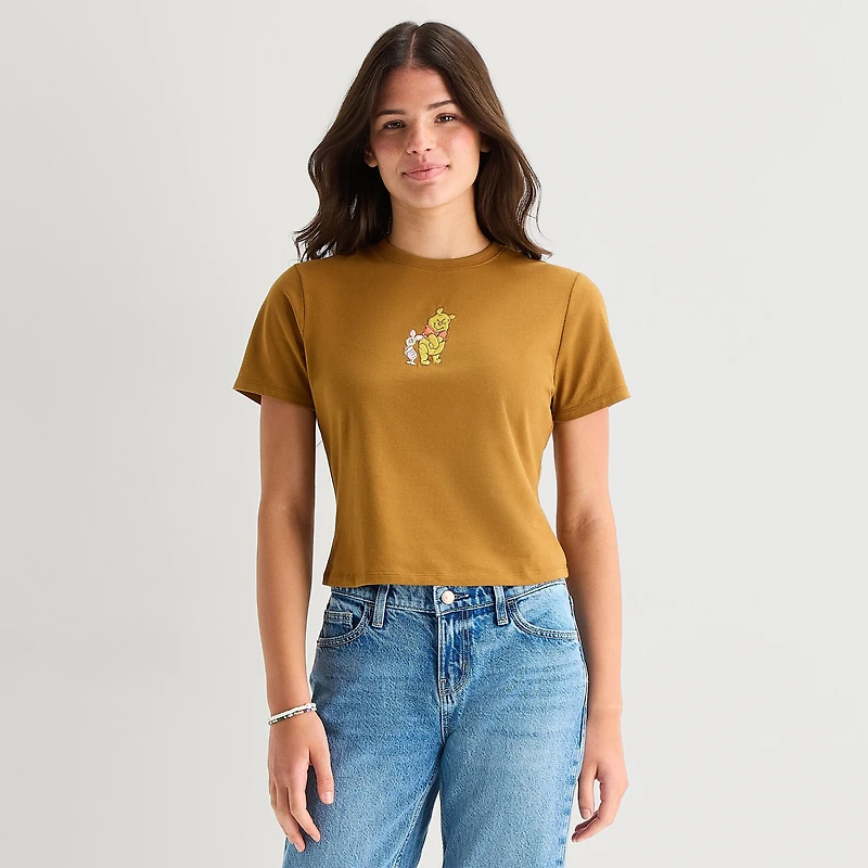Winnie The Pooh Baby Tee Womens Juniors Crew Neck Short Sleeve Fitted Graphic T-Shirt