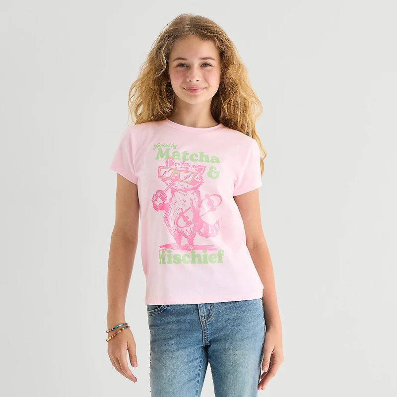 Thereabouts Little & Big Kid Girls Crew Neck Short Sleeve Classic Fit Graphic T-Shirt