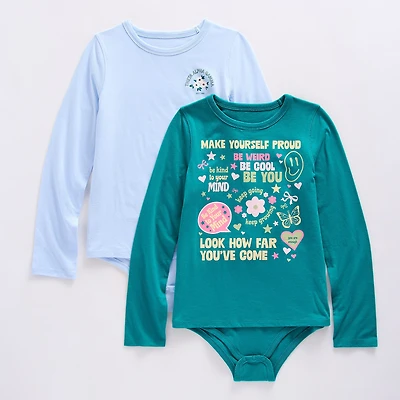 Thereabouts Little & Big Kid Girls Crew Neck Long Sleeve Adaptive 2-pc. Bodysuit