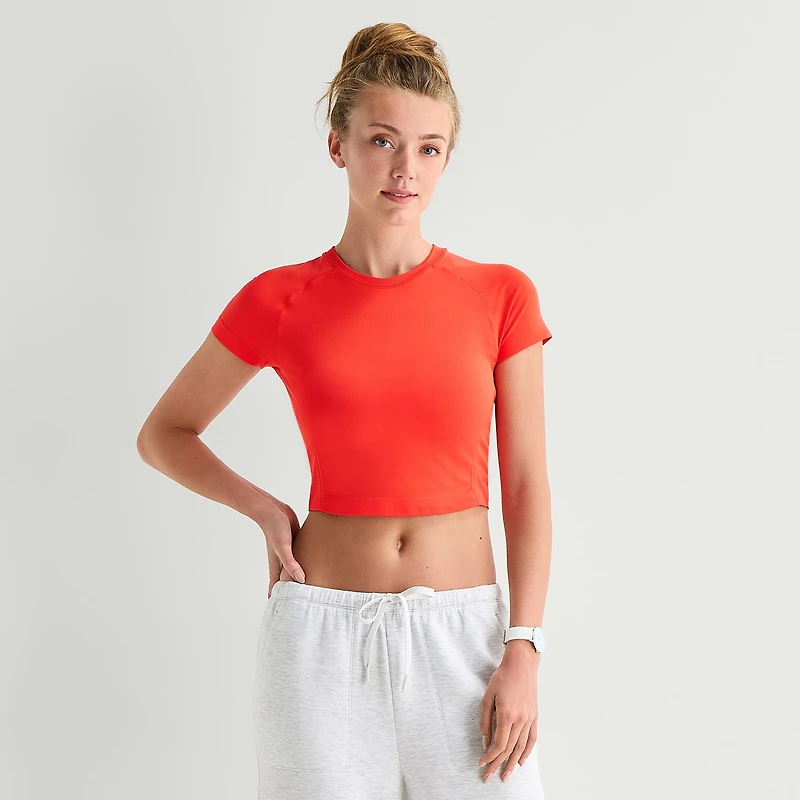 Xersion Womens Crew Neck Short Sleeve Active Crop Top