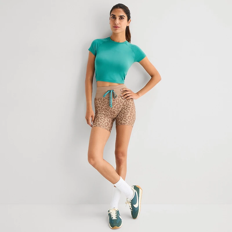 Xersion Seamless Womens Crew Neck Short Sleeve Active Crop Top