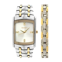 Elgin® Mens Two-Tone Crystal Watch and Bracelet