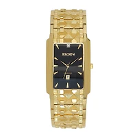 Elgin® Mens Gold-Tone & Diamond-Accent Rectangular Watch