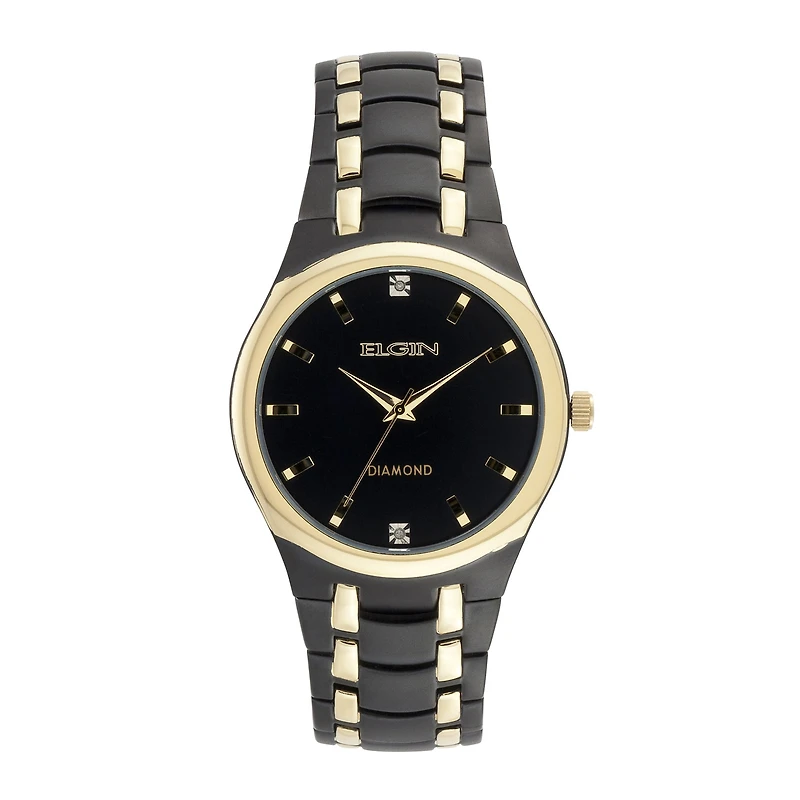 Elgin® Mens Black and Gold-Tone Watch