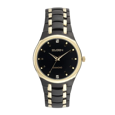 Elgin® Mens Black and Gold-Tone Watch