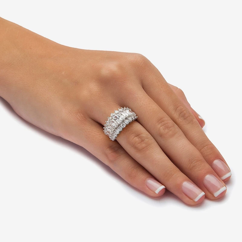 Diamonart Womens 2.5MM 4 1/2 CT. T.W. Cubic Zirconia Platinum Over Silver Anniversary Band