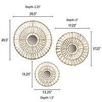 Madison Park Ella Round Natural Fiber And Mirror 3-pc. Wall Art Set