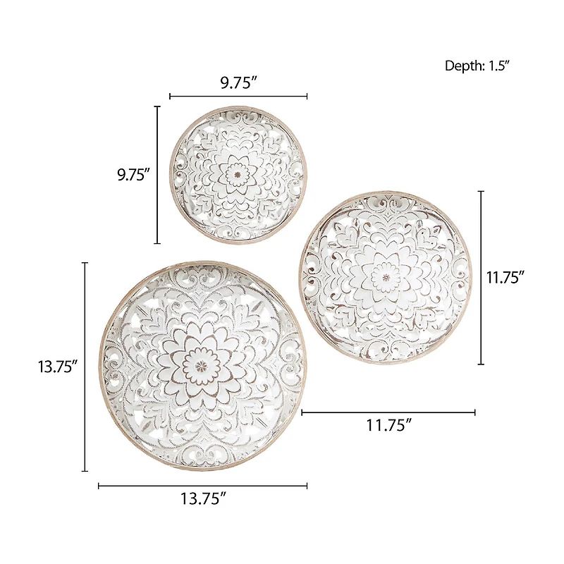 Madison Park Medallion White Floral Carved Wood 3-pc. Framed Wall Art Set