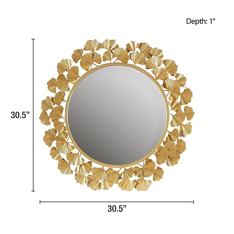 Martha Stewart Eden Textured Gold Foil Ginkgo Wall Mount Round Decorative Mirror