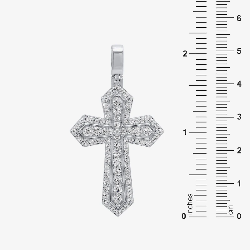 Mens 2 CT. T.W. Natural White Diamond 10K Gold 10K White Gold Cross Pendant