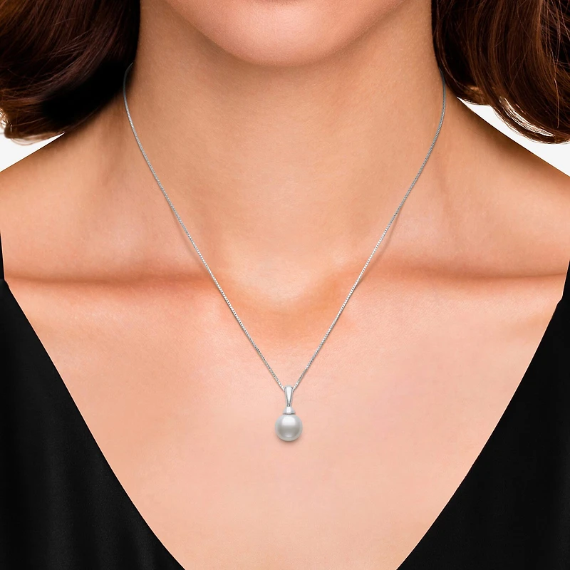 Womens White Cultured Freshwater Pearl Sterling Silver Ball 18 Inch Pendant Necklace