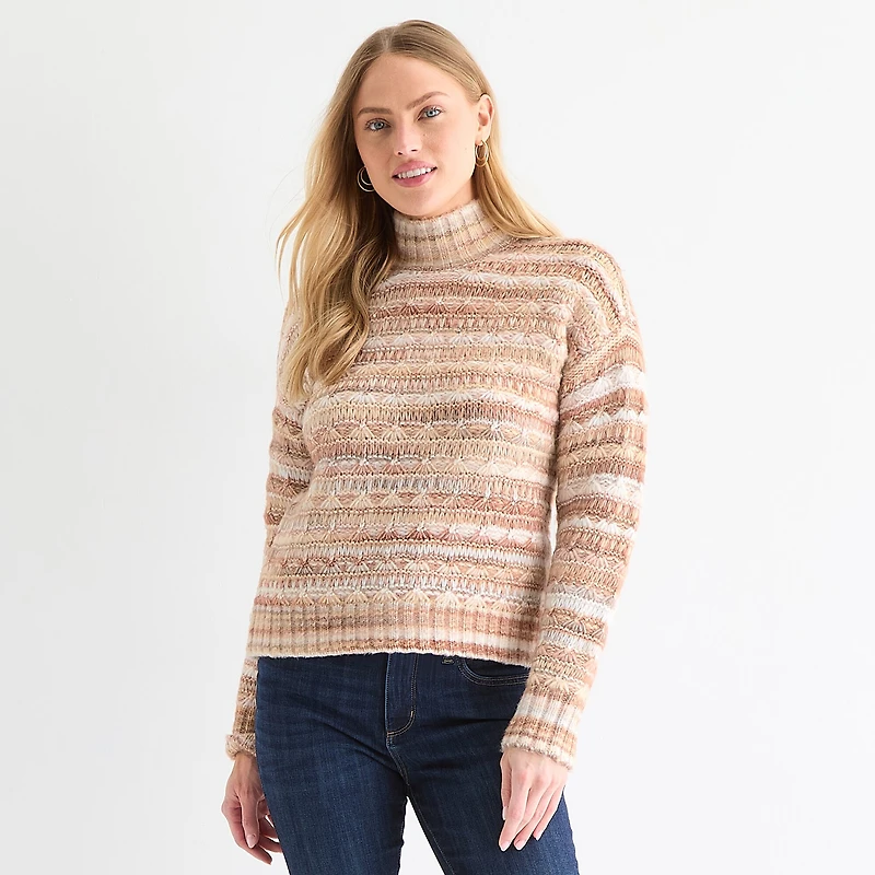 St. John's Bay Womens Mock Neck Long Sleeve Pullover Sweater