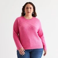 St. John's Bay Plus Womens Crew Neck Long Sleeve Pullover Sweater