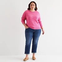 St. John's Bay Plus Womens Crew Neck Long Sleeve Pullover Sweater
