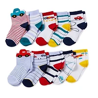 Piper & Jax Baby Boys 10 Pair Crew Socks