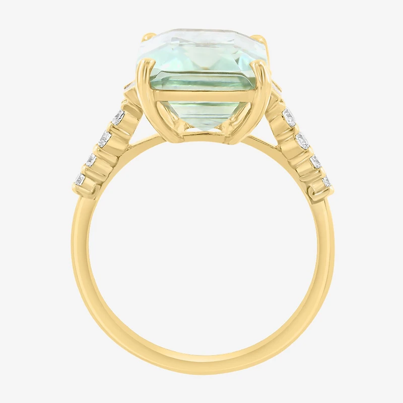 Effy Final Call Limited Quantities! Womens 1/5 CT. Genuine Green Amethyst 14K Gold Side Stone Cocktail Ring