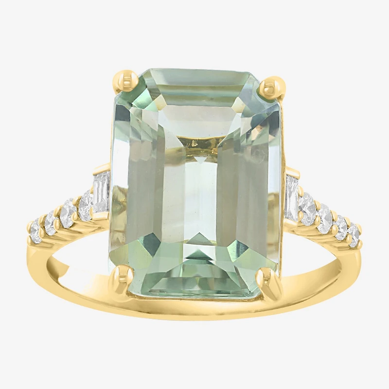 Effy Final Call Limited Quantities! Womens 1/5 CT. Genuine Green Amethyst 14K Gold Side Stone Cocktail Ring