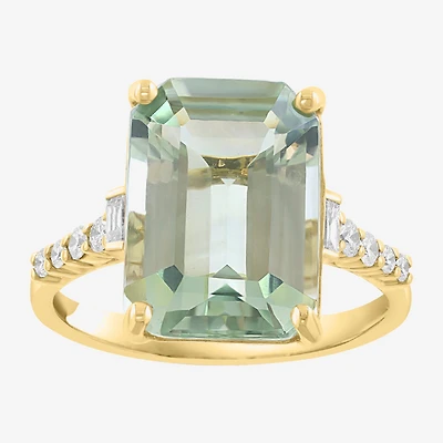 Effy Final Call Limited Quantities! Womens 1/5 CT. Genuine Green Amethyst 14K Gold Side Stone Cocktail Ring