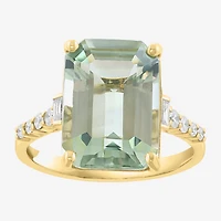 Effy Final Call Limited Quantities! Womens 1/5 CT. Genuine Green Amethyst 14K Gold Side Stone Cocktail Ring