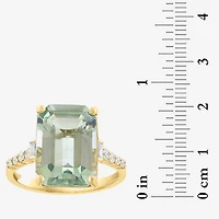 Effy Final Call Limited Quantities! Womens 1/5 CT. Genuine Green Amethyst 14K Gold Side Stone Cocktail Ring