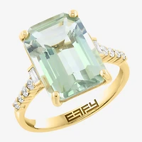 Effy Final Call Limited Quantities! Womens 1/5 CT. Genuine Green Amethyst 14K Gold Side Stone Cocktail Ring